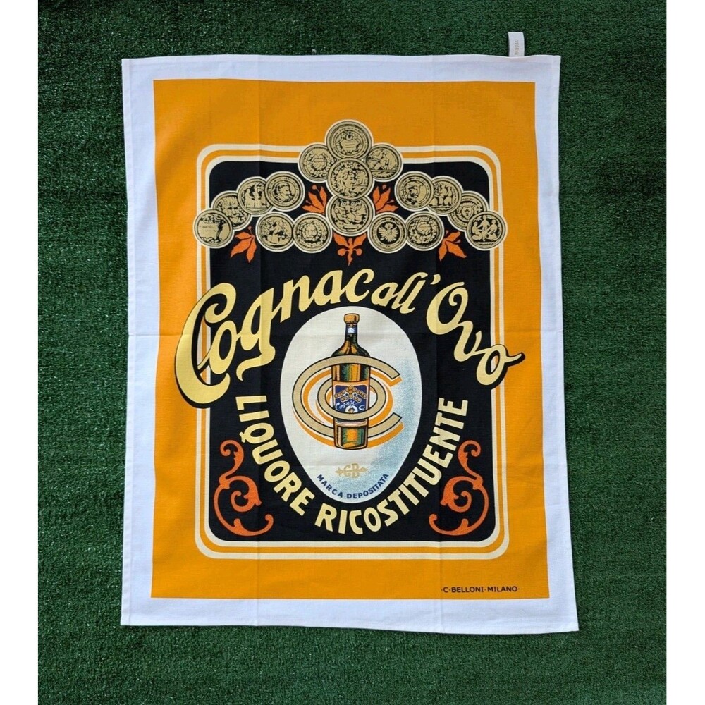 Cognac Oro Made In Italy Cotton Bar Liquor Tapestry Decor Fancy Cotton Vintage